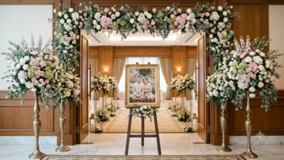 Cara Menata Bunga di Area Entrance Pernikahan agar Selaras dengan Foto Prewedding 1 Menata bunga dengan foto